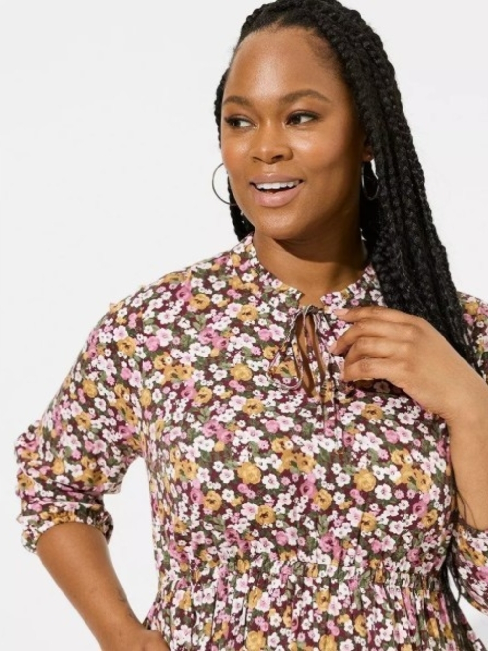 torrid Floral Ditsy Mini Dress in Burgundy, Pink, White & Sage - Picture 2 of 10